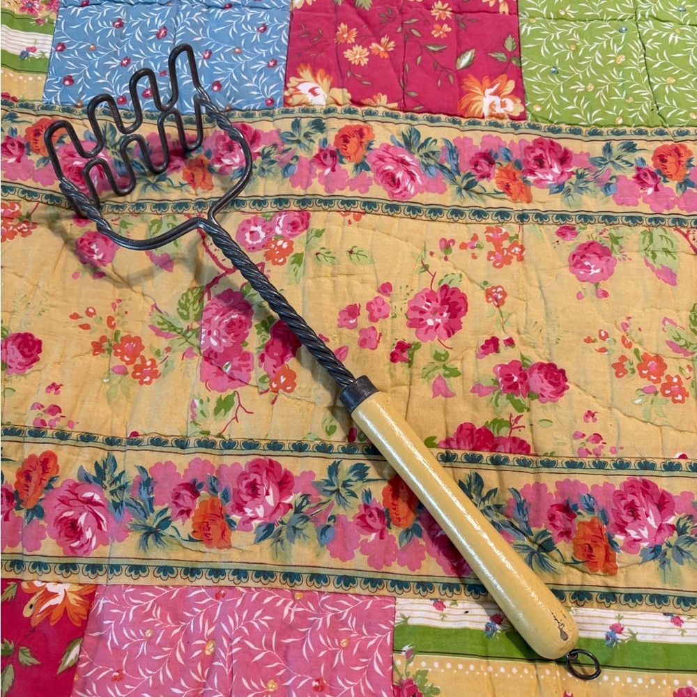 Vintage Handheld Potato Masher with Wood Handle